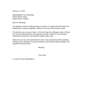 Teacher Resignation Letter Resignation Letter