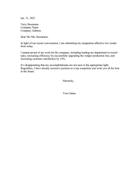 Unappreciated Resignation Letter Resignation Letter