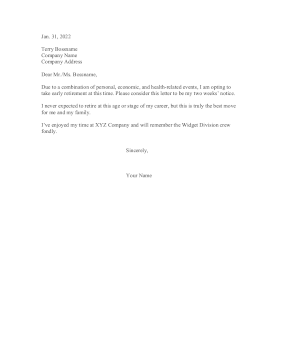 Unexpected Early Retirement Resignation Letter Resignation Letter