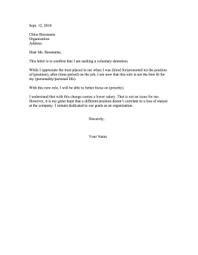 Voluntary Demotion Resignation Letter