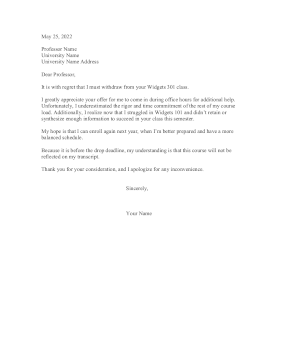 Withdraw From Class Resignation Letter