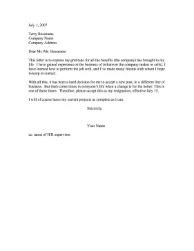 Resignation with Gratitude Resignation Letter