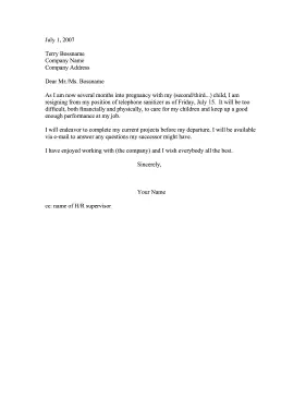 Resignation for Pregnancy Resignation Letter